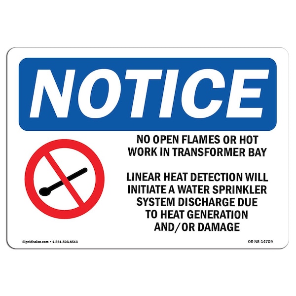 OSHA Sign, No Open Flames Or Hot Work In W/, 5in X 3.5in Decal, 10PK, 5" W, 3.5" H, Landscape, PK10